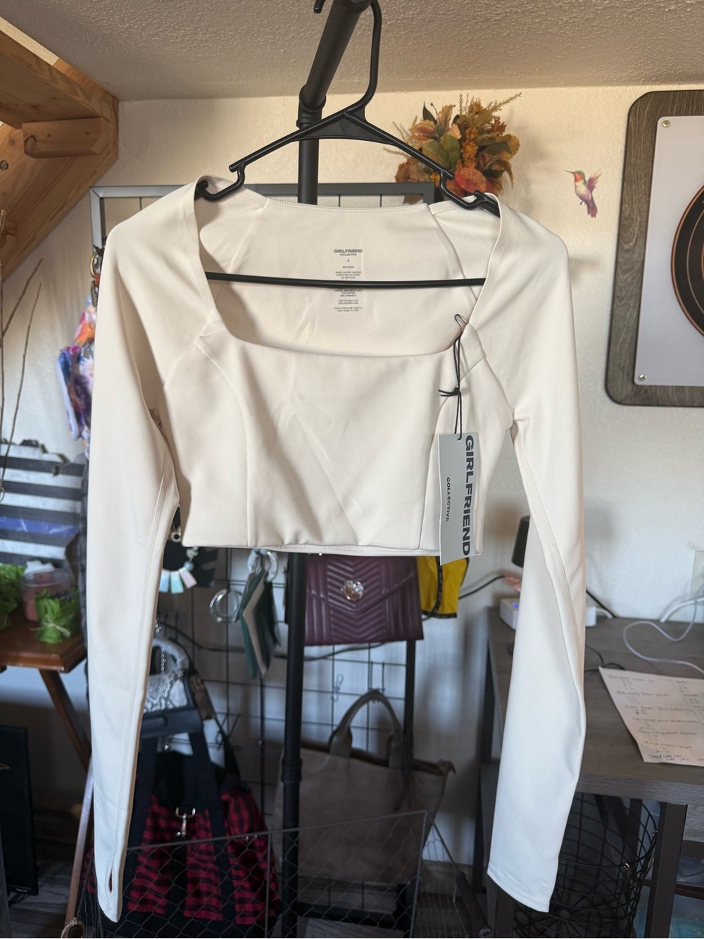 NWT Girlfriend Collective Long Sleeve Cropped Top S Cream